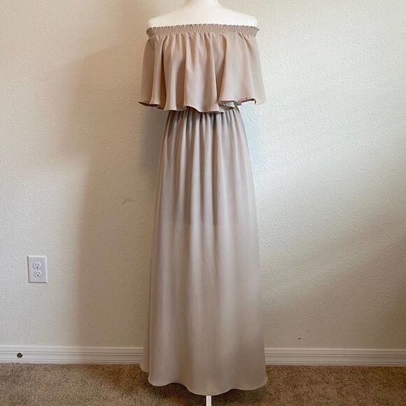 𝅺show me your Mumu Nude Hacienda Boho Convertible Bridesmaid Maxi Dress Small - Picture 1 of 13